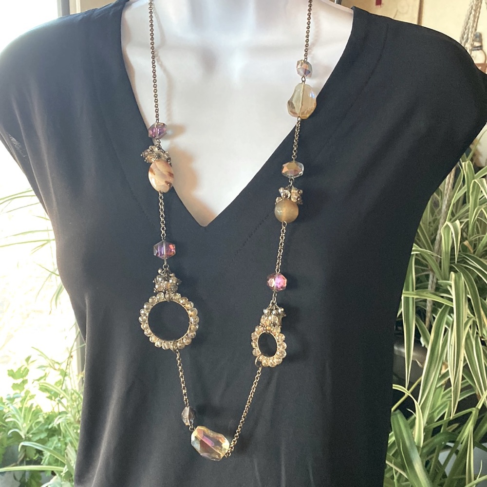 One of a Kind Necklace with Vintage Crystals, 34”